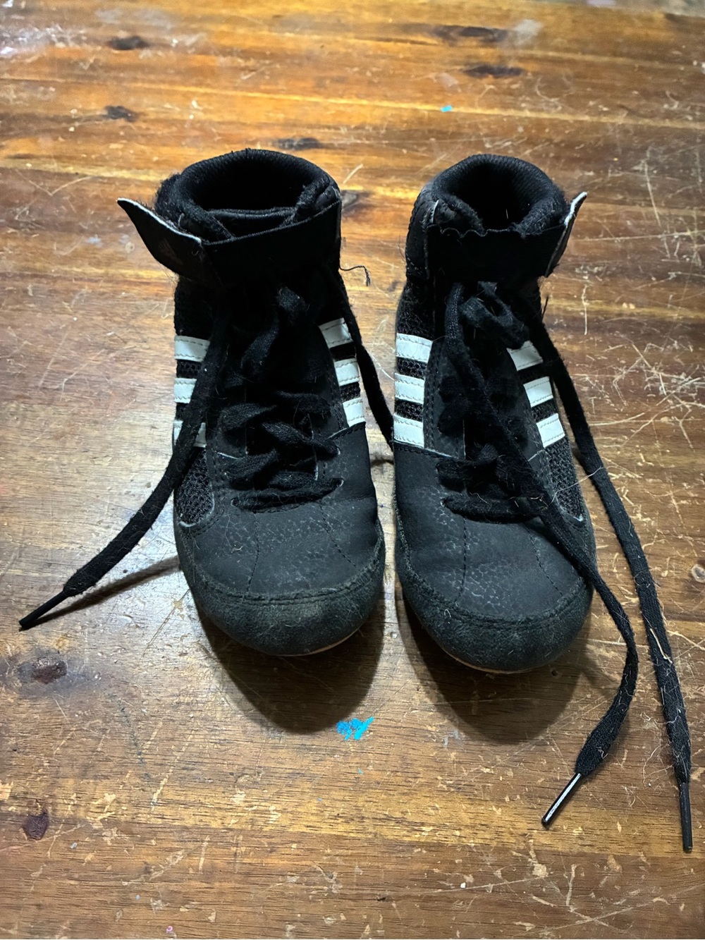 adidas Kids Black High-Top Sneakers with White Stripes wrestling shoes
